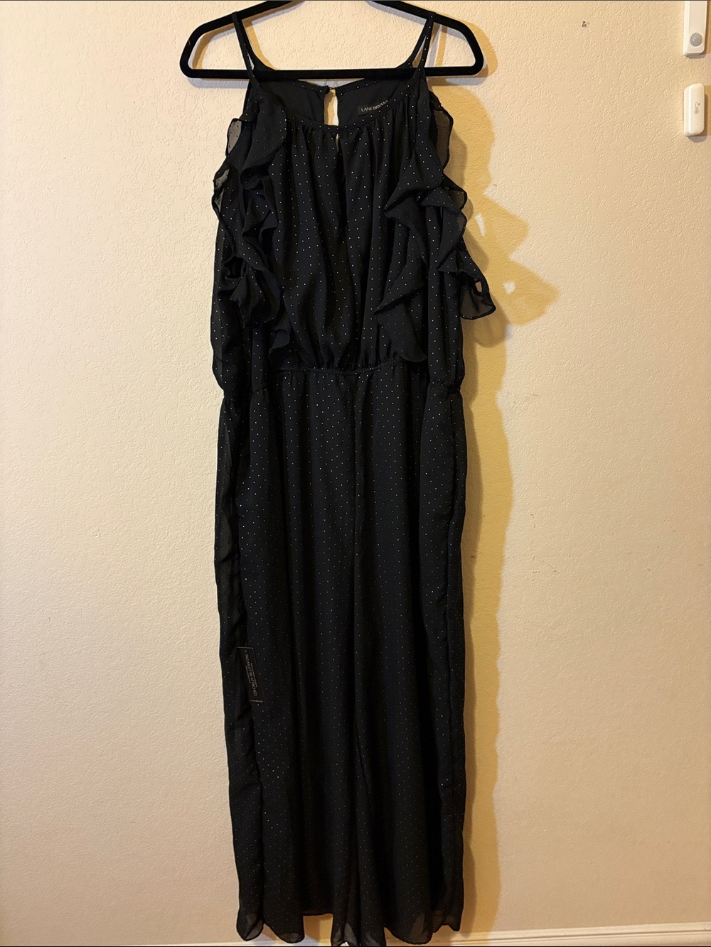 Lane Bryant Black Ruffle Polka Dot Jumpsuit